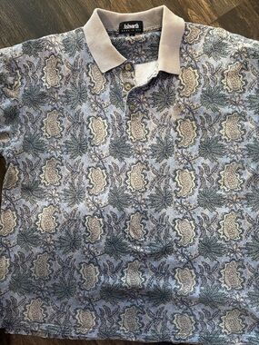 Vintage Ashworth Blue Paisley Print Polo with Cream Collar